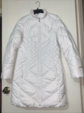 Eddie Bauer White Quilted Long Puffer Jacket
